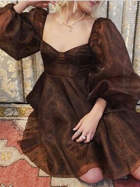NWT Selkie x‎ Free People Puff Sleeve Organza Mini Dress in Dark Vintage Floral